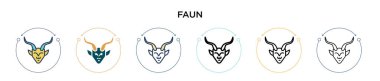 Faun simgesi doldurulmuş, ince çizgi, özet ve vuruş stili. Mobil, ui, web için iki renkli ve siyah faun vektör ikonu tasarımı vektör illüstrasyonu kullanılabilir