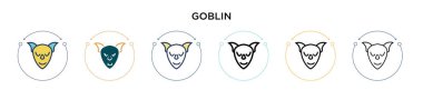 Goblin ikonu, ince çizgi, dış hat ve vuruş stili. Mobil, ui, web için iki renkli ve siyah goblin vektör ikonu tasarımı vektör illüstrasyonu kullanılabilir