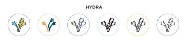 Hidra simgesi dolu, ince çizgi, özet ve vuruş stili. Mobil, ui, web için iki renkli ve siyah Hydra vektör simgesinin vektör çizimi kullanılabilir