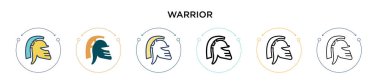 Savaşçı sembolü, ince çizgi, özet ve vuruş stili. Mobil, ui, web için iki renkli ve siyah savaşçı vektör ikonunun vektör çizimi kullanılabilir