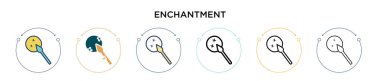 Büyünün simgesi. İnce çizgi, özet ve vuruş stili. Mobil, ui, web için iki renkli ve siyah büyü vektör ikonu tasarımı vektör illüstrasyonu kullanılabilir