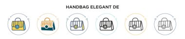 El çantası zarif tasarım ikonu dolu, ince çizgi, özet ve vuruş stili. Mobil, ui, web için iki renkli ve siyah el çantası zarif tasarım vektör simgesi tasarımı vektör illüstrasyonu kullanılabilir