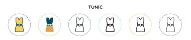 Tunik ikonu, ince çizgi, özet ve vuruş stili. Mobil, ui, web için iki renkli ve siyah tunik vektör ikonu tasarımı vektör illüstrasyonu kullanılabilir