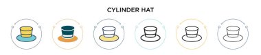 Silindir şapka simgesi doldurulmuş, ince çizgi, özet ve vuruş stili. Mobil, ui, web için iki renkli ve siyah silindir şapka vektör simgesi tasarımı vektör illüstrasyonu kullanılabilir