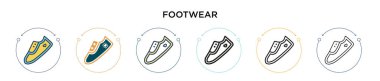 Ayakkabı ikonu dolu, ince çizgi, özet ve vuruş stili. Mobil, ui, web için iki renkli ve siyah ayakkabı vektör ikonu tasarımı vektör illüstrasyonu kullanılabilir
