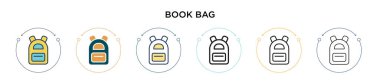 Kitap çantası ikonu dolu, ince çizgi, özet ve vuruş stili. Mobil, ui, web için iki renkli ve siyah çanta vektör ikonu tasarımı vektör illüstrasyonu kullanılabilir