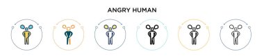 Sinirli insan ikonu. İnce çizgi, özet ve vuruş stili. İki renkli ve siyah insan vektör simgesi tasarımı mobil, ui, web için kullanılabilir