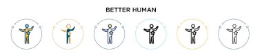 Daha iyi bir insan ikonu, ince çizgi, özet ve vuruş stili. Mobil, ui, web için iki renkli ve daha iyi insan vektör ikonu tasarımı vektör illüstrasyonu kullanılabilir