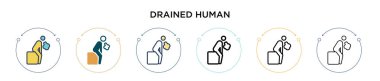 Dolu, ince çizgi halinde, ana hatlarıyla ve vuruş tarzıyla boşaltılmış insan ikonu. Mobil, ui, web için iki renkli ve siyah kurutulmuş insan vektör ikonu tasarımı vektör illüstrasyonu kullanılabilir