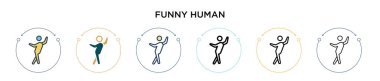 Komik insan ikonu, ince çizgi, özet ve vuruş stili. Mobil, ui, web için iki renkli ve siyah komik insan vektör ikonu tasarımı vektör illüstrasyonu kullanılabilir