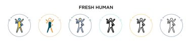 Dolu, ince çizgi halinde, özet ve vuruş tarzında taze insan ikonu. Mobil, ui, web için iki renkli ve siyah insan vektör ikonu tasarımı vektör çizimi kullanılabilir