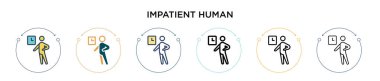 Sabırsız insan ikonu dolu, ince çizgi, özet ve vuruş stili. Mobil, ui, web için iki renkli ve siyah insan vektör ikonu tasarımı vektör illüstrasyonu kullanılabilir