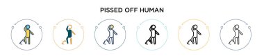 Pissed off human icon in filled, thin line, outline and stroke style. Vector illustration of two colored and black pissed off human vector icons designs can be used for mobile, ui, web