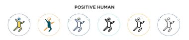 Pozitif insan ikonu. İnce çizgi, özet ve vuruş stili. Mobil, ui, web için iki renkli ve siyah insan vektör ikonu tasarımının vektör çizimi kullanılabilir