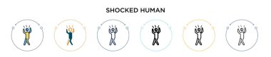 Şok olmuş insan ikonu, ince çizgi, özet ve vuruş stili. Mobil, ui, web için iki renkli ve siyah insan vektör ikonlarının vektör çizimi kullanılabilir