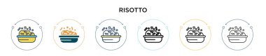Risotto ikonu dolu, ince çizgi, özet ve vuruş stili. Mobil, ui, web için iki renkli ve siyah risotto vektör ikonu tasarımı vektör illüstrasyonu kullanılabilir