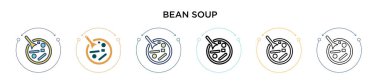 Kırmızı fasulye çorbası ikonu, ince çizgi, özet ve vuruş stili. İki renkli ve siyah fasulye çorbası vektör ikonu tasarımı mobil, ui, web için kullanılabilir