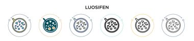 Luosifen simgesi doldurulmuş, ince çizgi, ana hatlar ve vuruş stili. Mobil, ui, web için iki renkli ve siyah luosifen vektör simgesinin vektör çizimi kullanılabilir