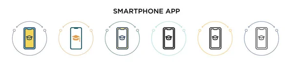 Icono Aplicación Smartphone Línea Llena Delgada Contorno Estilo Trazo Ilustración — Vector de stock