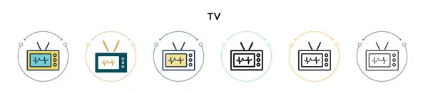 細い線 アウトラインとストロークのスタイルでテレビのアイコン 2色と黒のテレビベクトルのアイコンのベクトルイラストは モバイル Webに使用することができます — ストックベクタ