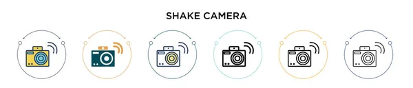 塗りつぶし 細い線 アウトライン ストロークスタイルでカメラのアイコンを振る 2色と黒の手ぶれカメラのベクトルのイラストベクトルのデザインは モバイル Webに使用することができます — ストックベクタ