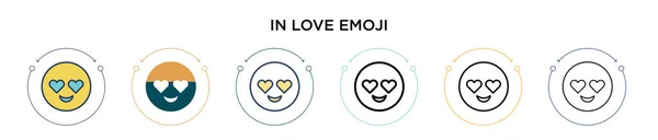 Amour Icône Emoji Dans Rempli Ligne Mince Contour Style Course — Image vectorielle