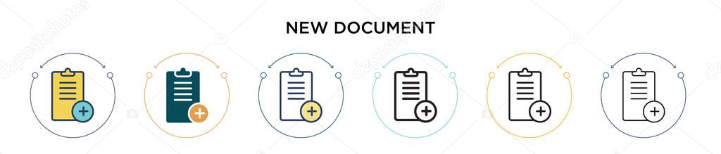 New document icon in filled, thin line, outline and stroke style. Vector illustration of two colored and black new document vector icons designs can be used for mobile, ui, web