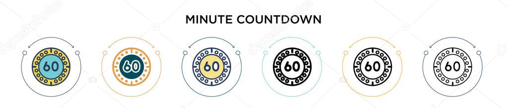 Minute countdown icon in filled, thin line, outline and stroke style. Vector illustration of two colored and black minute countdown vector icons designs can be used for mobile, ui, web