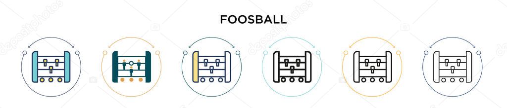Foosball icon in filled, thin line, outline and stroke style. Vector illustration of two colored and black foosball vector icons designs can be used for mobile, ui, web