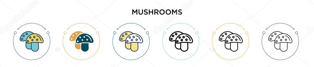 Mushrooms icon in filled, thin line, outline and stroke style. Vector illustration of two colored and black mushrooms vector icons designs can be used for mobile, ui, web — Stock Illustration Mushrooms Icon Filled Thin Line Outline Stroke Style Vector Illustration Stock Vector