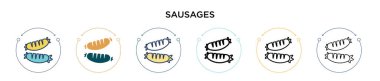 Sosis ikonu doldurulmuş, ince çizgi, ana hatlar ve vuruş stili. Mobil, ui, web için iki renkli ve siyah sosis vektör ikonu tasarımı vektör illüstrasyonu kullanılabilir