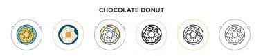 Çikolatalı çörek ikonu, ince çizgi, özet ve vuruş stili. Mobil, ui, web için iki renkli ve siyah çikolatalı çörek vektör ikonu tasarımı vektör illüstrasyonu kullanılabilir