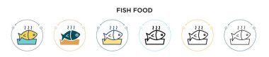 Balık yemi ikonu, ince çizgi, özet ve vuruş stili. Mobil, ui, web için iki renkli ve siyah balık besin vektör ikonu tasarımı vektör illüstrasyonu kullanılabilir