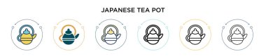 Japon çay demliği ikonu, ince çizgi, özet ve vuruş stili. İki renkli ve siyah Japon çay demliği vektör ikonu tasarımı mobil, ui, web için kullanılabilir