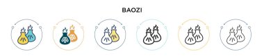 Baozi ikonu dolu, ince çizgi, özet ve vuruş stili. Mobil, ui, web için iki renkli ve siyah baozi vektör ikonu tasarımı vektör illüstrasyonu kullanılabilir