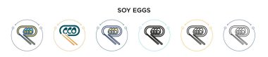 Soya yumurtası ikonu, ince çizgi, dış hat ve vuruş stili. İki renkli ve siyah soya yumurtası vektör ikonu tasarımı mobil, ui, web için kullanılabilir