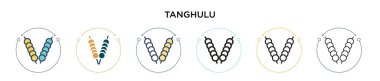 Tanghulu simgesi dolu, ince çizgi, özet ve vuruş stili. Mobil, ui, web için iki renkli ve siyah tanghulu vektör simgesinin vektör çizimi kullanılabilir