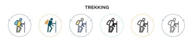 Dopdolu, ince çizgi, özet ve vuruş tarzında bir ikon. Mobil, ui, web için iki renkli ve siyah trekking vektör ikonu tasarımı vektör illüstrasyonu kullanılabilir