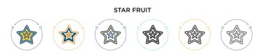 Yıldız meyve ikonu, ince çizgi, özet ve vuruş stili. Mobil, ui, web için iki renkli ve siyah meyve vektör ikonu tasarımı vektör illüstrasyonu kullanılabilir