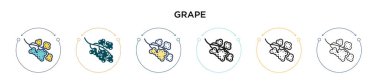 Üzüm ikonu dolu, ince çizgi, özet ve vuruş stili. Mobil, ui, web için iki renkli ve siyah üzüm vektör ikonu tasarımının vektör illüstrasyonu kullanılabilir
