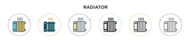 Radyatör simgesi dolu, ince çizgi, dış hat ve vuruş stili. Mobil, ui, web için iki renkli ve siyah radyatör vektör ikonu tasarımının vektör illüstrasyonu kullanılabilir