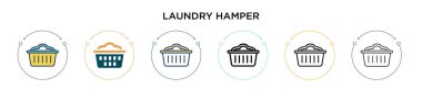 Çamaşır sepeti simgesi doldurulmuş, ince çizgi, özet ve vuruş stili. Mobil, ui, web için iki renkli ve siyah çamaşır sepeti vektör simgesi tasarımı kullanılabilir