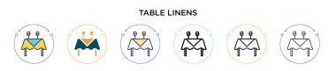 Masa örtüsü simgesi doldurulmuş, ince çizgi, ana hatlar ve vuruş stili. Mobil, ui, web için iki renkli ve siyah masa örtüsü vektör simgeleri tasarımı vektör illüstrasyonu kullanılabilir