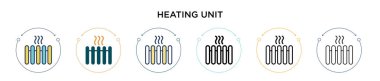 Isıtma ünitesi simgesi doldurulmuş, ince çizgi, özet ve vuruş stili. Mobil, ui, web için iki renkli ve siyah ısıtma birim vektör simgesi tasarımı vektör illüstrasyonu kullanılabilir