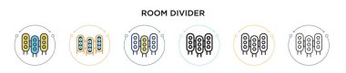 Oda ayırıcı simgesi dolu, ince çizgi, özet ve vuruş stili. Mobil, ui, web için iki renkli ve siyah oda ayırıcı vektör ikonu tasarımı vektör illüstrasyonu kullanılabilir