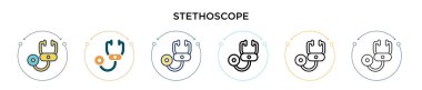 Stetoskop simgesi dolu, ince çizgi, özet ve vuruş stili. Mobil, ui, web için iki renkli ve siyah steteskop vektör ikonu tasarımı vektör illüstrasyonu kullanılabilir