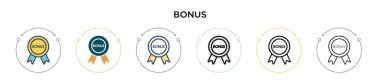 Bonus simgesi doldurulmuş, ince çizgi, özet ve vuruş stili. Mobil, ui, web için iki renkli ve siyah bonus vektör ikonu tasarımı vektör illüstrasyonu kullanılabilir