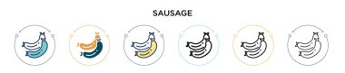 Dolu sosis ikonu, ince çizgi, ana hatlar ve vuruş stili. Mobil, ui, web için iki renkli ve siyah sosis vektör ikonu tasarımı vektör illüstrasyonu kullanılabilir