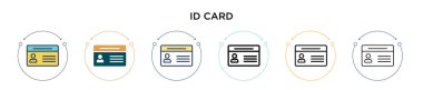 Kimlik kartı simgesi doldurulmuş, ince çizgi, özet ve vuruş stili. Mobil, ui, web için iki renkli ve siyah kimlik vektör ikonu tasarımı vektör illüstrasyonu kullanılabilir