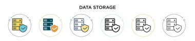 Veri depolama simgesi dolu, ince çizgi, özet ve vuruş stili. Mobil, ui, web için iki renkli ve siyah veri depolama vektör ikonu tasarımının vektör illüstrasyonu kullanılabilir